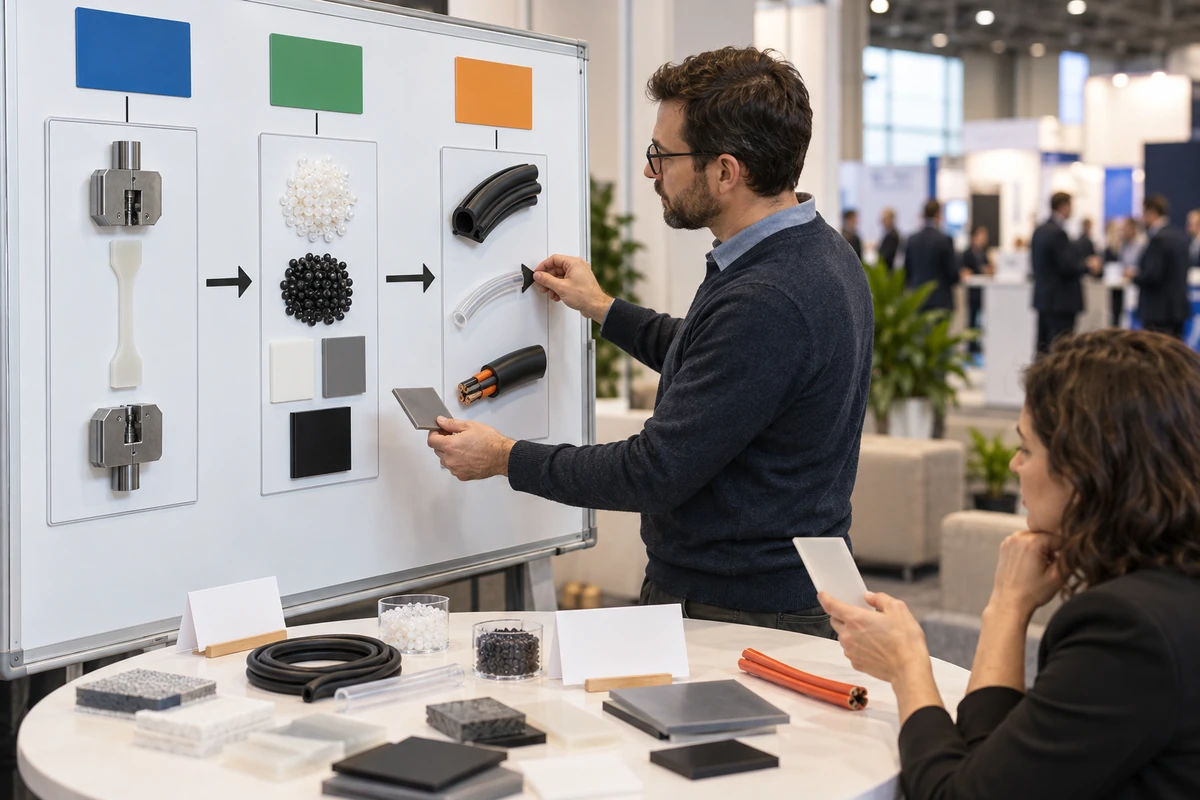 Engineer planning a polymer testing demonstration around a buyer application