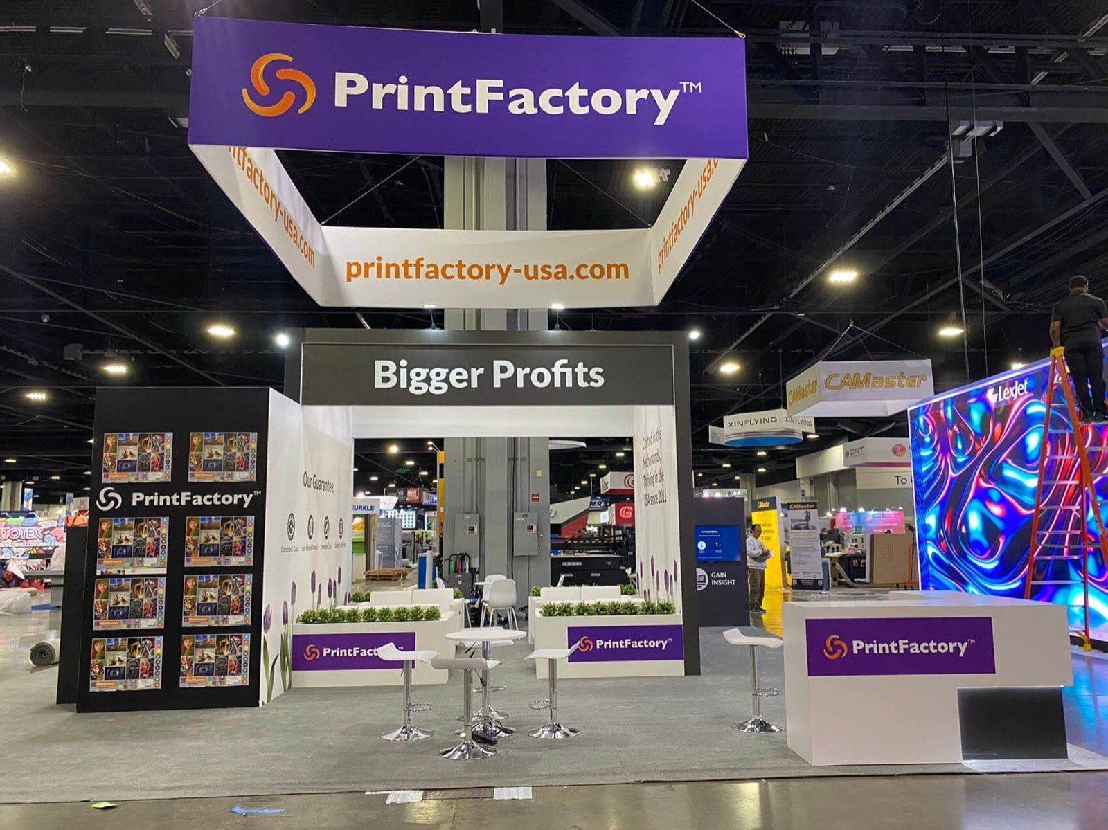 PrintFactory 30x30 trade show booth display at Printing United 2023