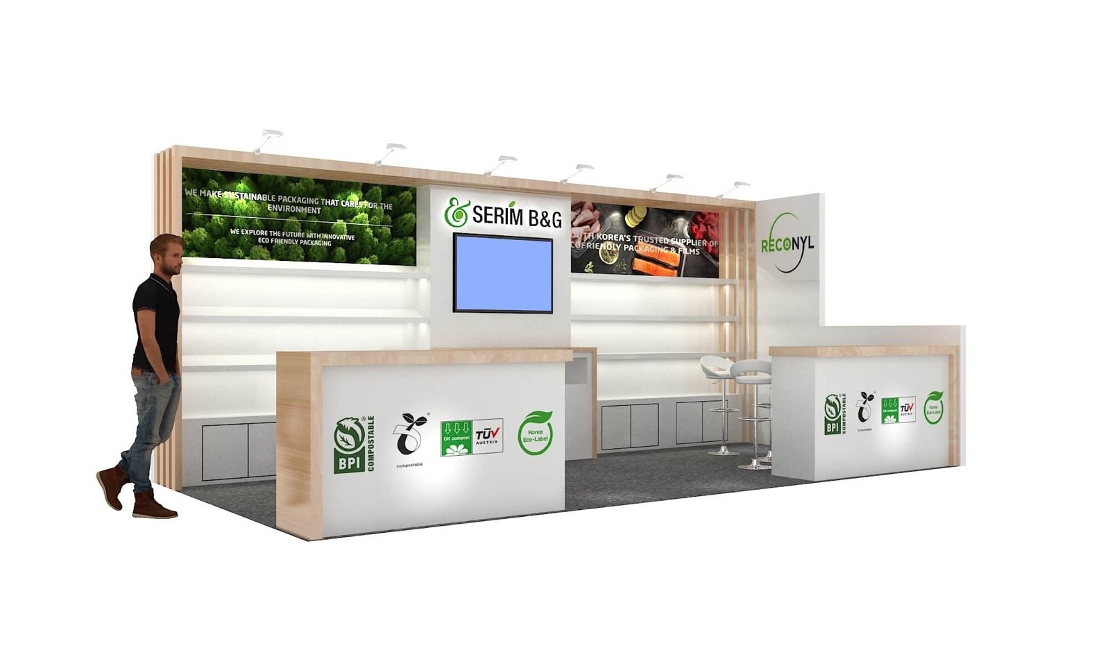 White-background 10 by 20 trade show booth 3D design