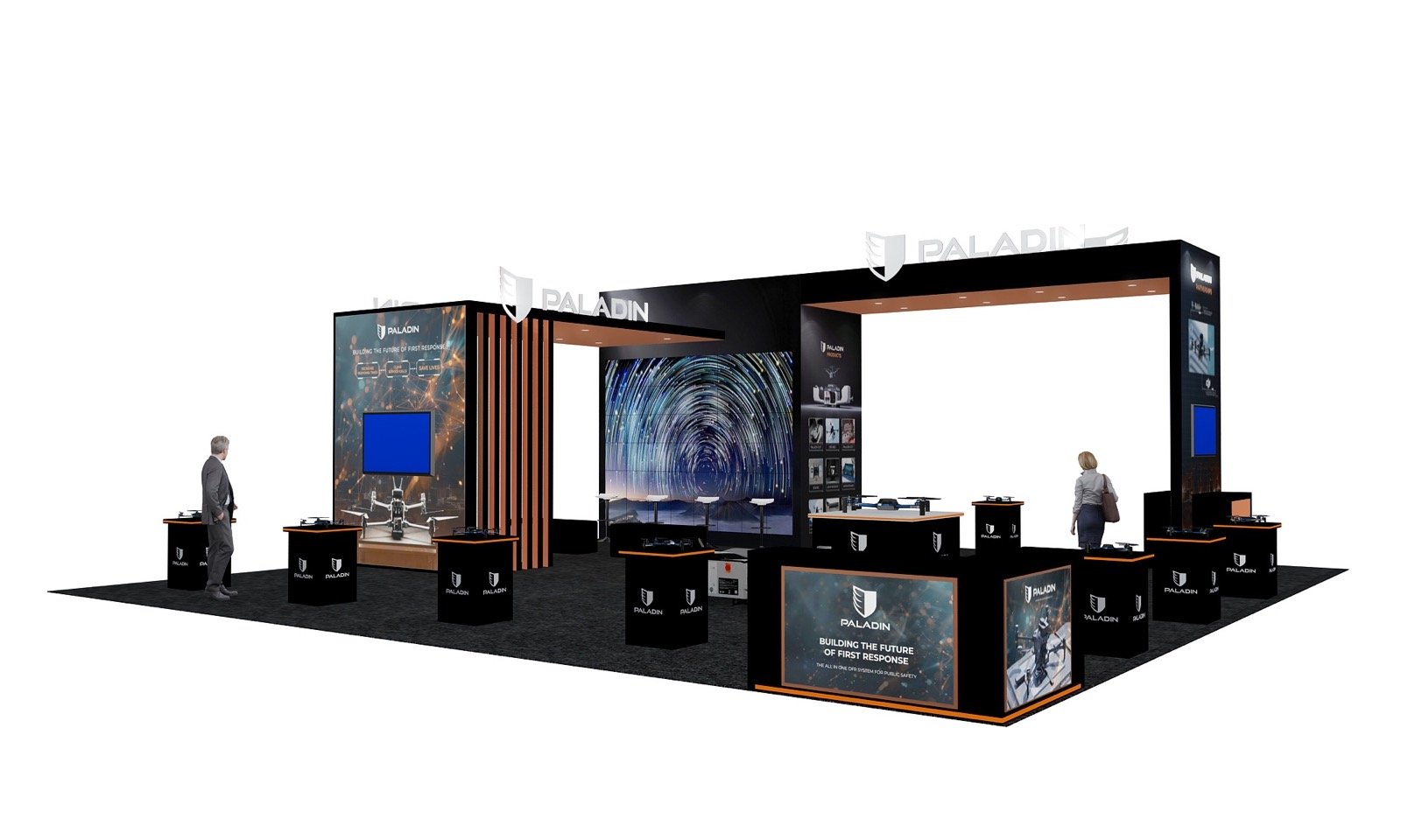 White-background 40 by 40 trade show booth 3D design