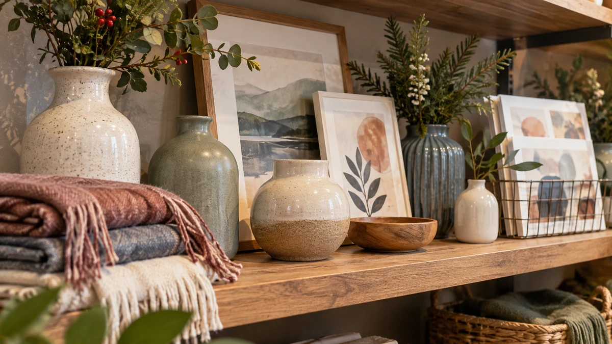 Home accessories and scarves arranged as holiday gifts