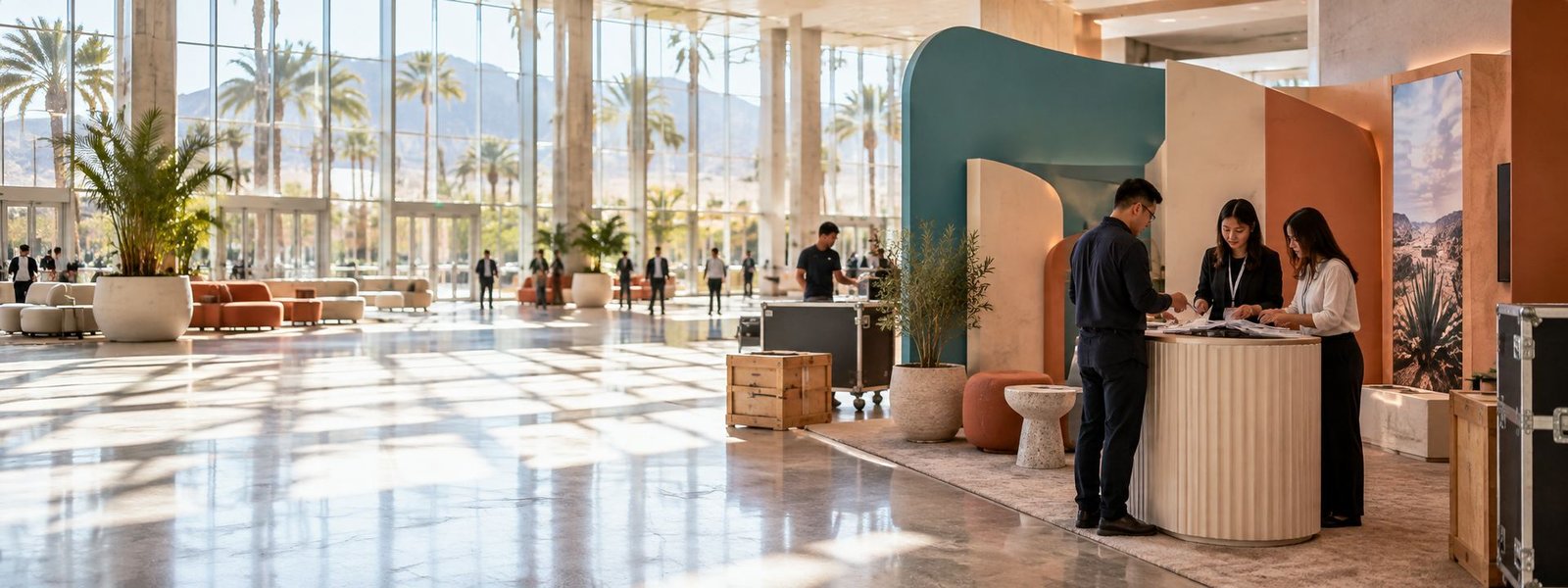 Palm Springs trade show booth planning team in a convention hall
