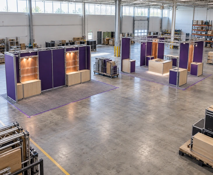 Two future Minneapolis booth footprints planned from the same modular components