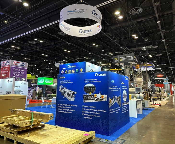 STEER 30 by 30 exhibit at NPE 2024 in Orlando used as a Detroit booth planning reference