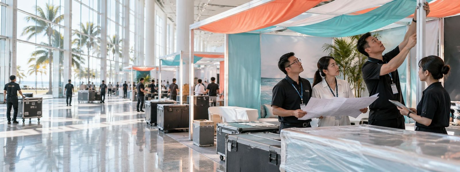 Miami trade show booth planning team in a convention hall