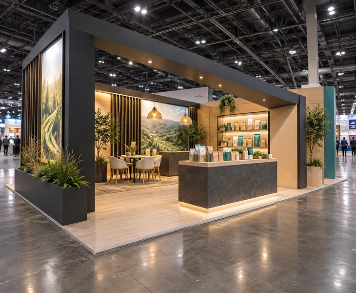 Illustrative 20 by 30 packaging exhibit concept for a Phoenix trade show