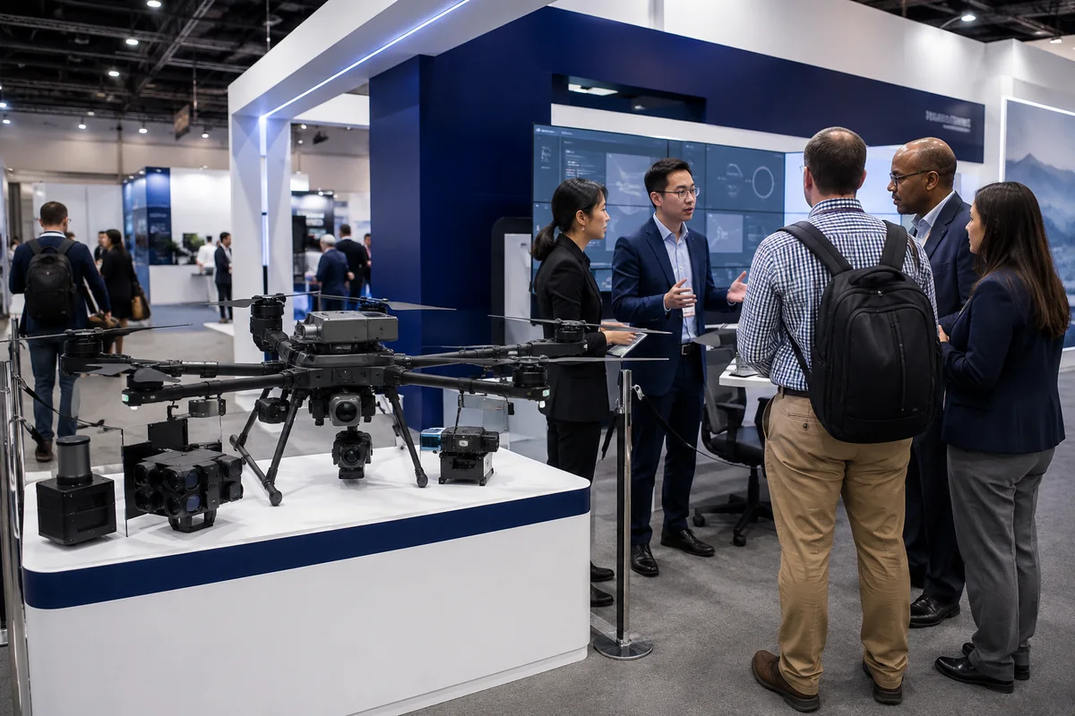 Industrial UAS and autonomous systems display at a trade show