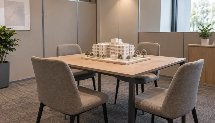 Architectural scale model at a property consultation stand