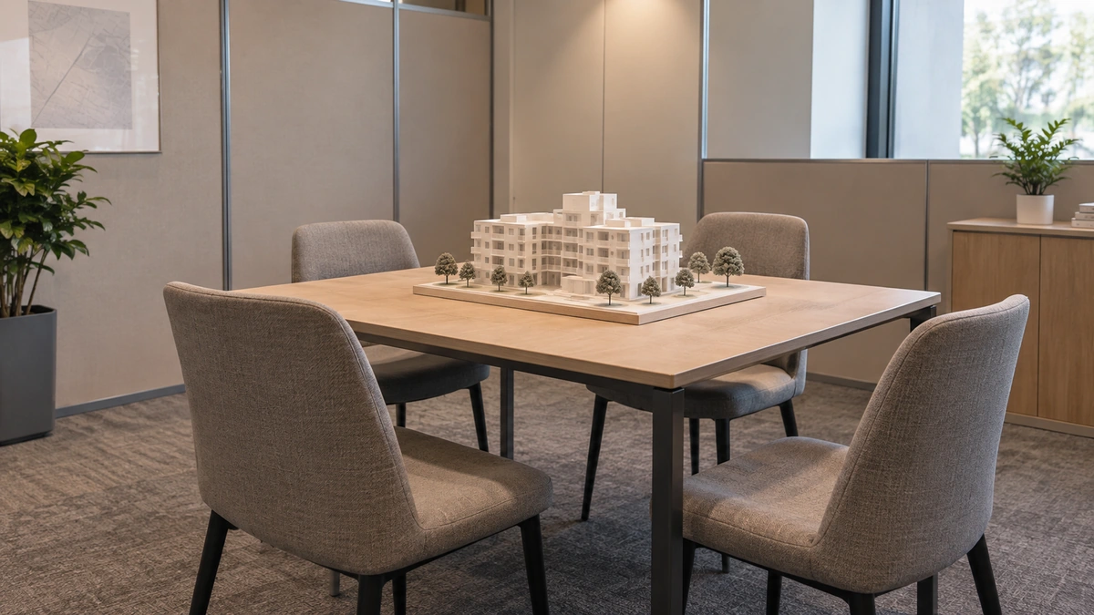 Architectural scale model at a property consultation stand
