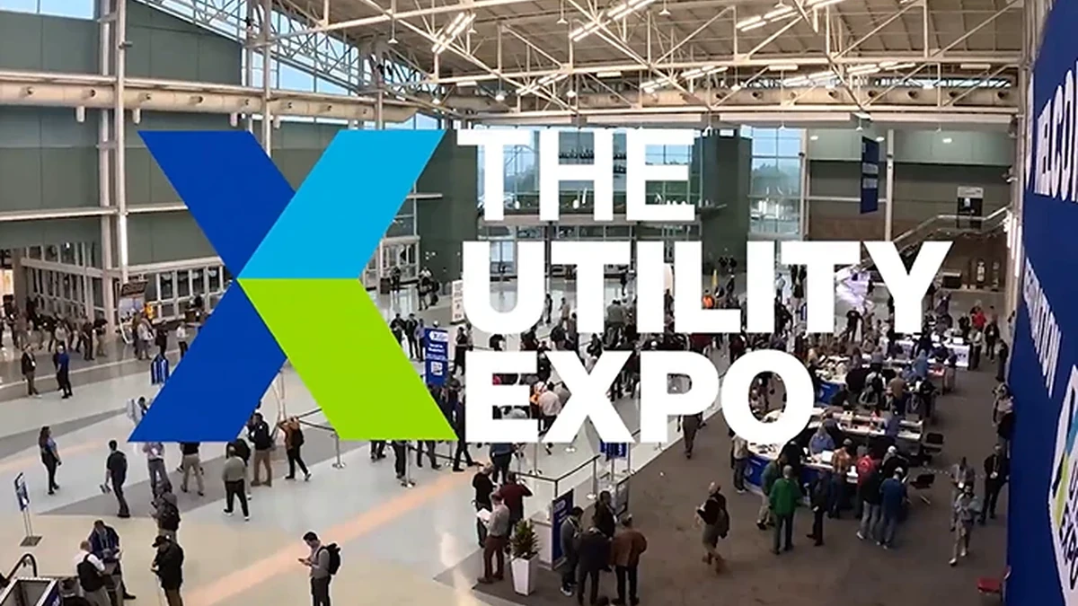 The Utility Expo logo over an official exhibit-hall highlight image.