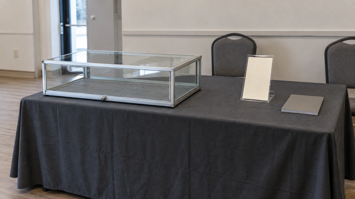 Compact tabletop case with space for supporting literature