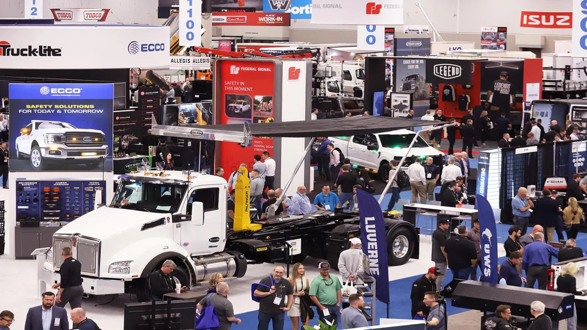 An aerial view of the Work Truck Week 2026 exhibit hall.